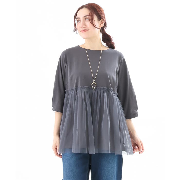 【大きいサイズ】チュールギャザーコンビチュニック | eur3 | 詳細画像2 