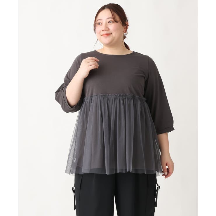 【大きいサイズ】チュールギャザーコンビチュニック | eur3 | 詳細画像5 