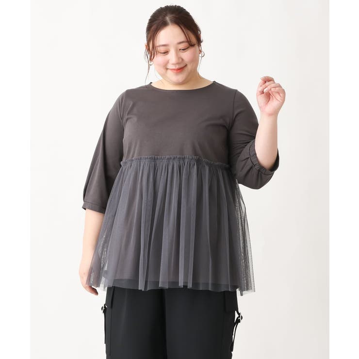 【大きいサイズ】チュールギャザーコンビチュニック | eur3 | 詳細画像6 