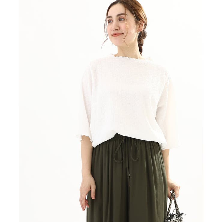 ホワイト(90) | 【大きいサイズ】メローぽこぽこカットソー | eur3