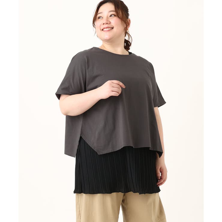 【大きいサイズ/soso×eur3】Tシャツ×プリーツタンクトップセット eur3｜【大きいサイズ/soso*eur3】Tシャツ*プリーツタンクトップ