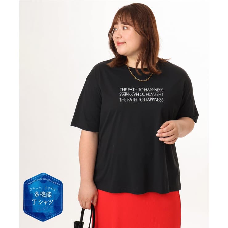 ブラック | 【大きいサイズ/機能素材】フロッキーロゴTシャツ | eur3