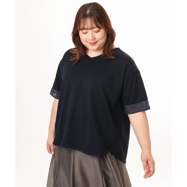 【大きいサイズ】Vネック袖シア―トップス | eur3 | 詳細画像6 