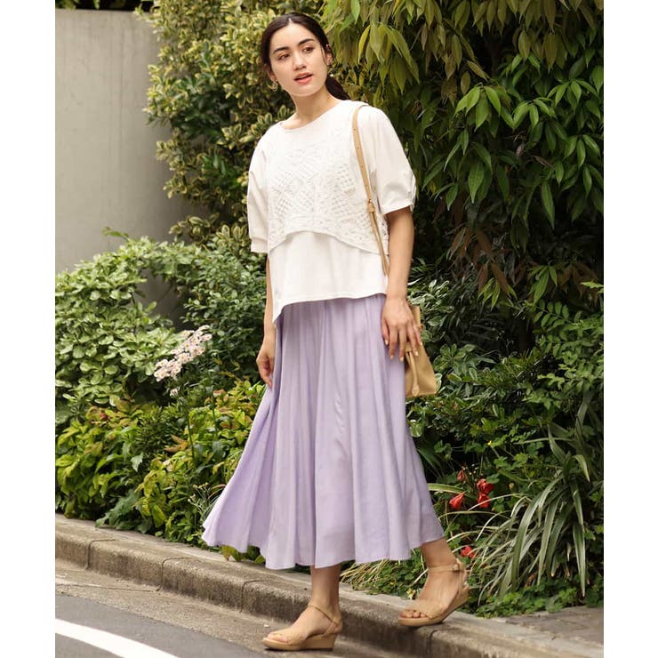 ハンガリーレースベスト　新品未使用 大きいサイズ/2点セット】クロシェレースベスト×Tシャツセット