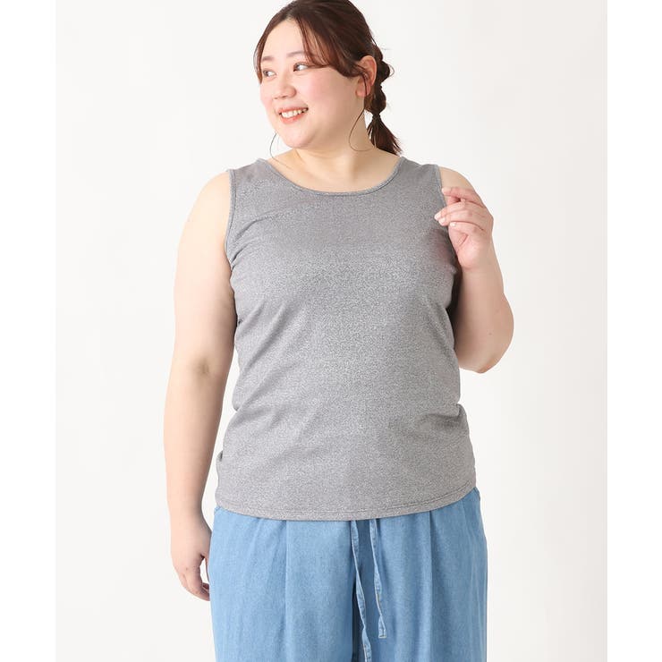 グレー(92) | 【大きいサイズ】2WAYラメタンクトップ | eur3