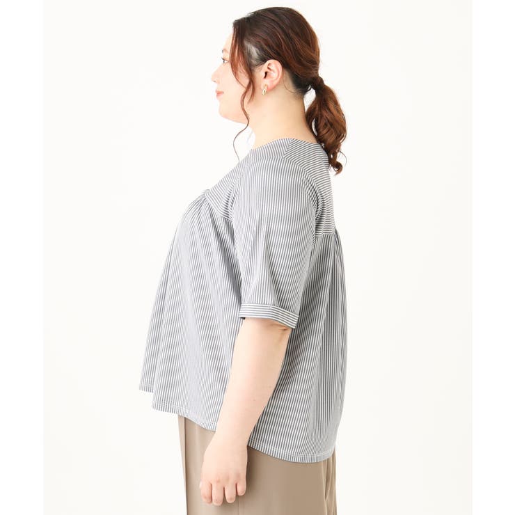 【大きいサイズ】ギャザー切り替えストライプカットソー | eur3 | 詳細画像10 