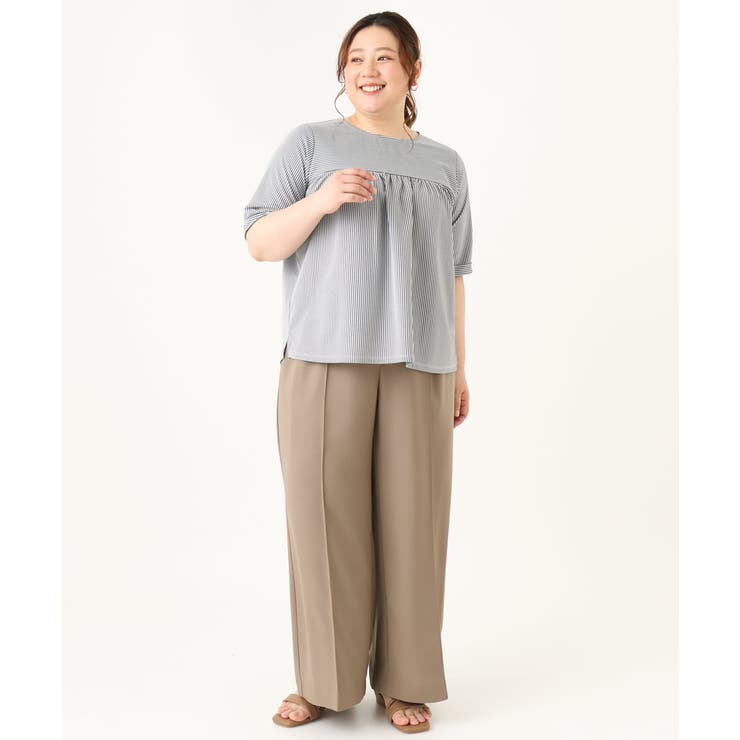 【大きいサイズ】ギャザー切り替えストライプカットソー | eur3 | 詳細画像19 