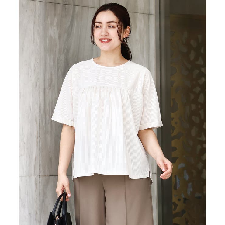 【大きいサイズ】ギャザー切り替えストライプカットソー | eur3 | 詳細画像20 