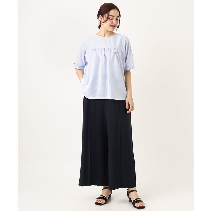 【大きいサイズ】ギャザー切り替えストライプカットソー | eur3 | 詳細画像3 