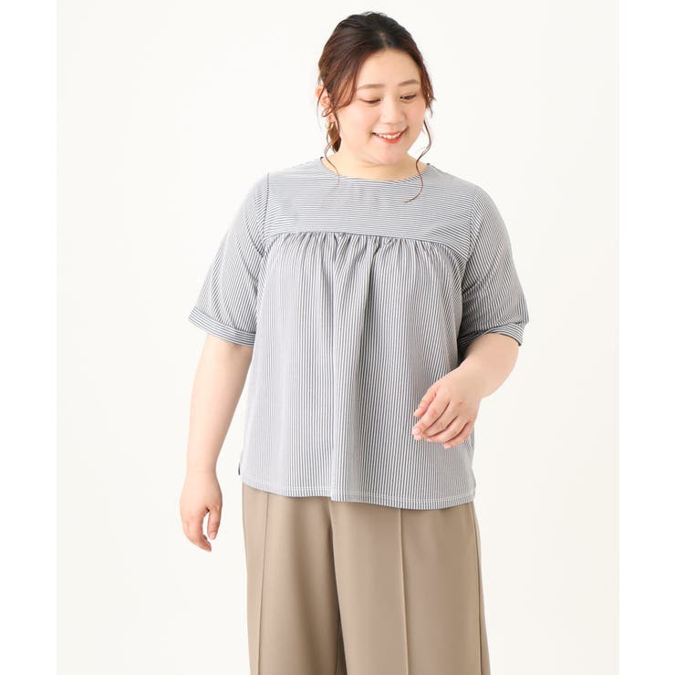 【大きいサイズ】ギャザー切り替えストライプカットソー | eur3 | 詳細画像9 