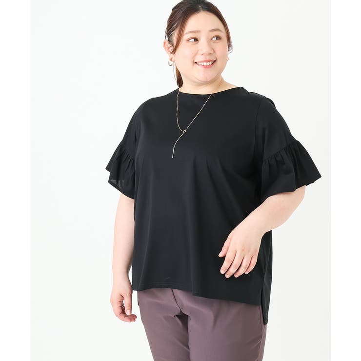 ブラック(94) | 【大きいサイズ】ギャザーフリルスリーブトップス | eur3