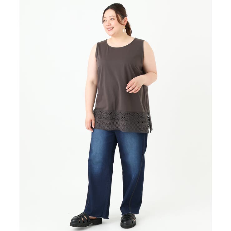 【SALE／37%OFF】 大きいサイズ】裾レースタンクトップ[品番：ITKW0018355]｜eur3 トップス