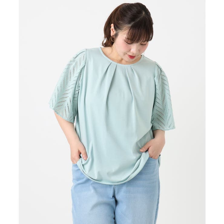 【大きいサイズ/a.v.v×eur3】リーフレーススリーブトップス | eur3 | 詳細画像6 