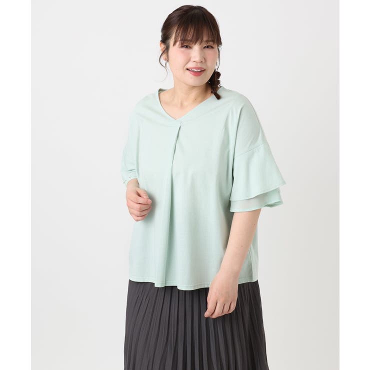 【大きいサイズ/接触冷感】Vネックシルケット天竺カットソー | eur3 | 詳細画像10 