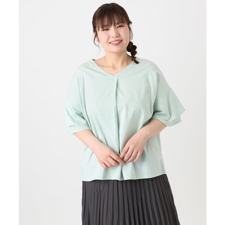 【大きいサイズ/接触冷感】Vネックシルケット天竺カットソー | eur3 | 詳細画像11 