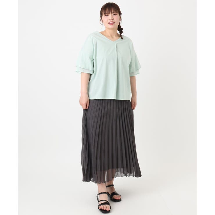 【大きいサイズ/接触冷感】Vネックシルケット天竺カットソー | eur3 | 詳細画像12 