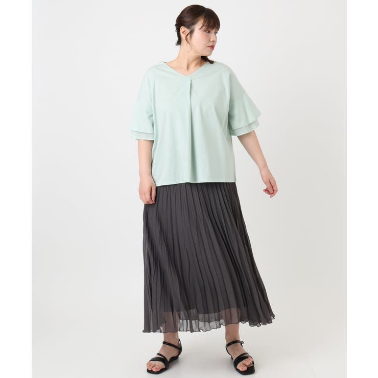 【大きいサイズ/接触冷感】Vネックシルケット天竺カットソー | eur3 | 詳細画像13 