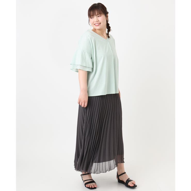 【大きいサイズ/接触冷感】Vネックシルケット天竺カットソー | eur3 | 詳細画像14 