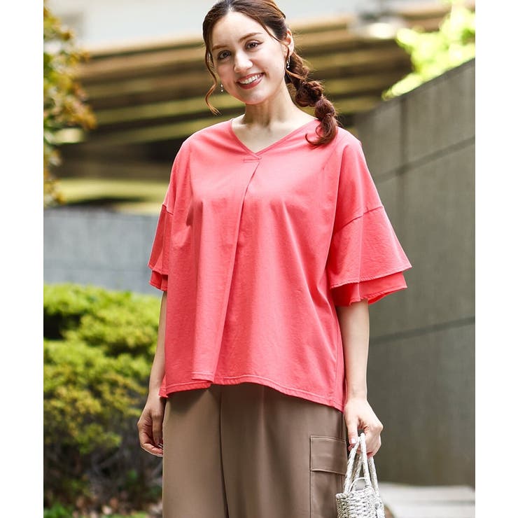 【大きいサイズ/接触冷感】Vネックシルケット天竺カットソー | eur3 | 詳細画像2 