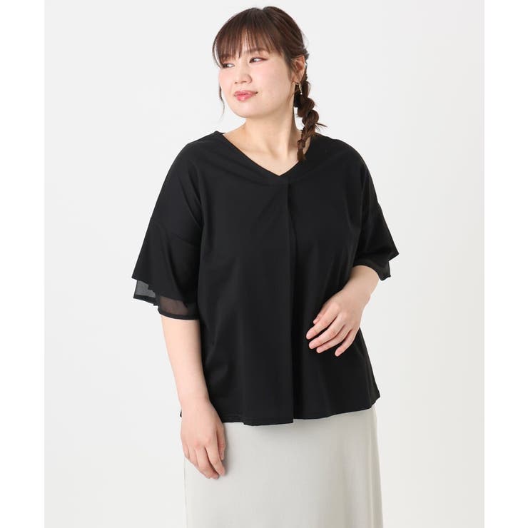 【大きいサイズ/接触冷感】Vネックシルケット天竺カットソー | eur3 | 詳細画像24 