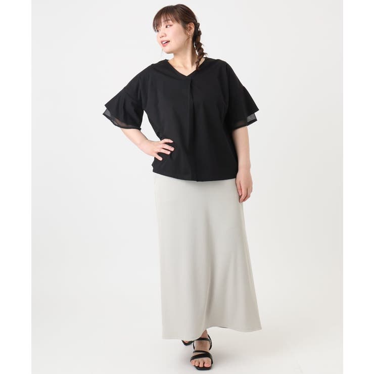 【大きいサイズ/接触冷感】Vネックシルケット天竺カットソー | eur3 | 詳細画像27 