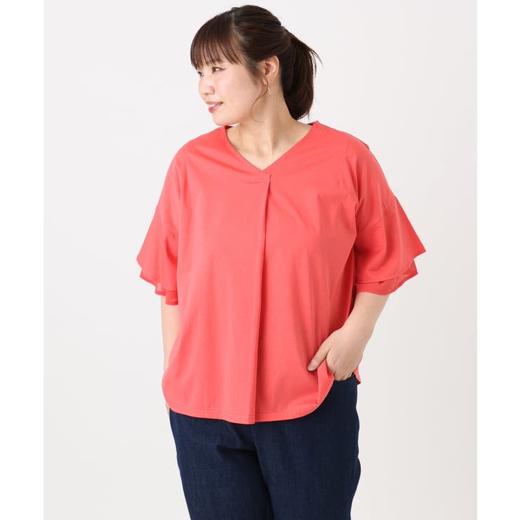 【大きいサイズ/接触冷感】Vネックシルケット天竺カットソー | eur3 | 詳細画像4 