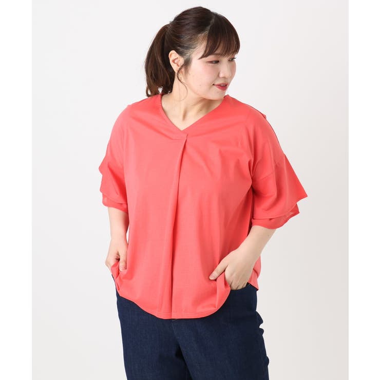 【大きいサイズ/接触冷感】Vネックシルケット天竺カットソー | eur3 | 詳細画像5 