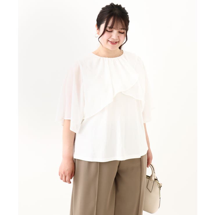 【大きいサイズ/a.v.v×eur3】シフォンケープレイヤードトップス | eur3 | 詳細画像6 