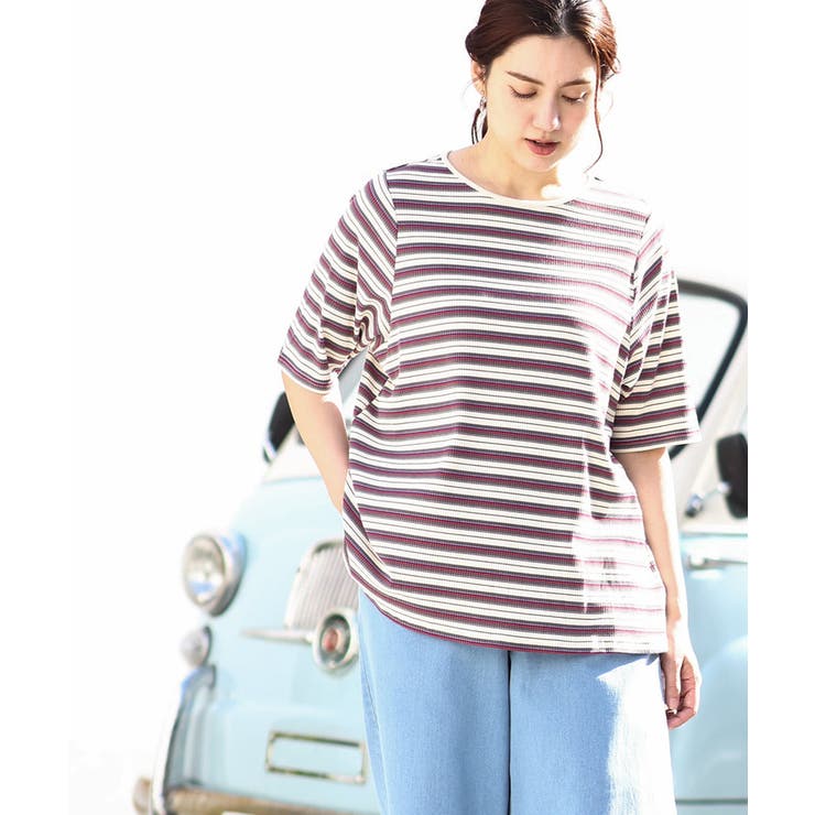 アイボリー(80) | 【大きいサイズ】レトロボーダーカットソー | eur3