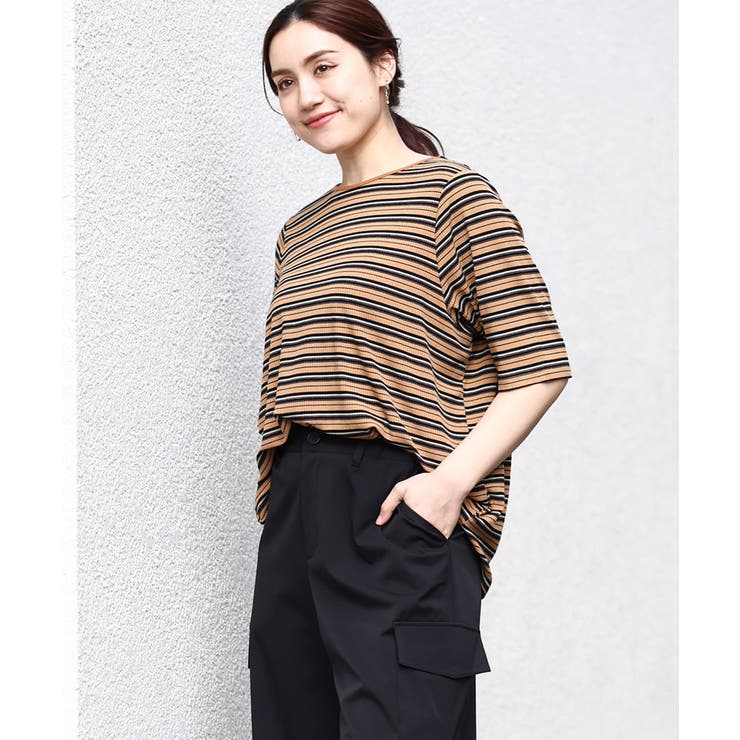 ダークブラウン(87) | 【大きいサイズ】レトロボーダーカットソー | eur3