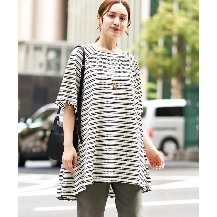 【大きいサイズ】ワッフルボーダーチュニック | eur3 | 詳細画像2 