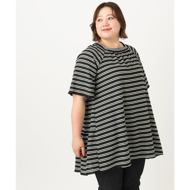ブラック(94) | 【大きいサイズ】ワッフルボーダーチュニック | eur3