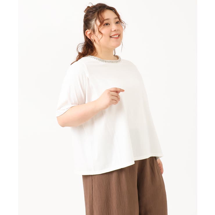 【大きいサイズ】ビジューネックTシャツ | eur3 | 詳細画像6 