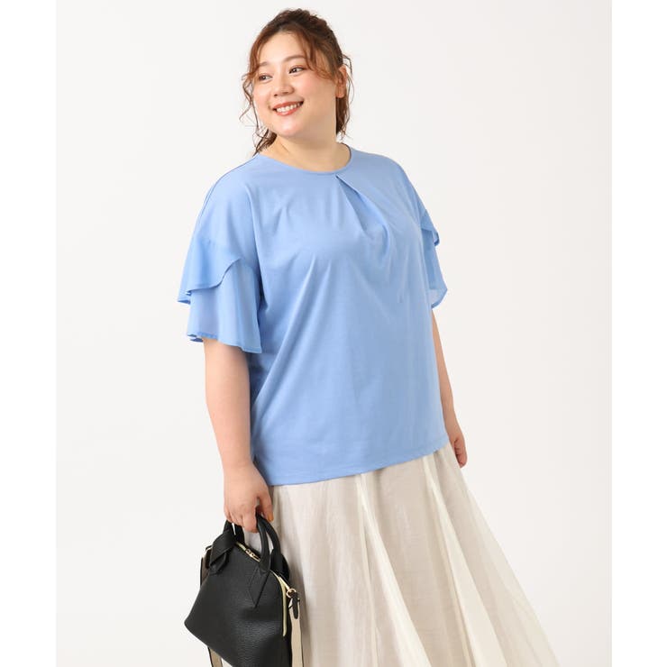 ライトブルー(50) | 【大きいサイズ/a.v.v×eur3】シフォンケープカットソー | eur3