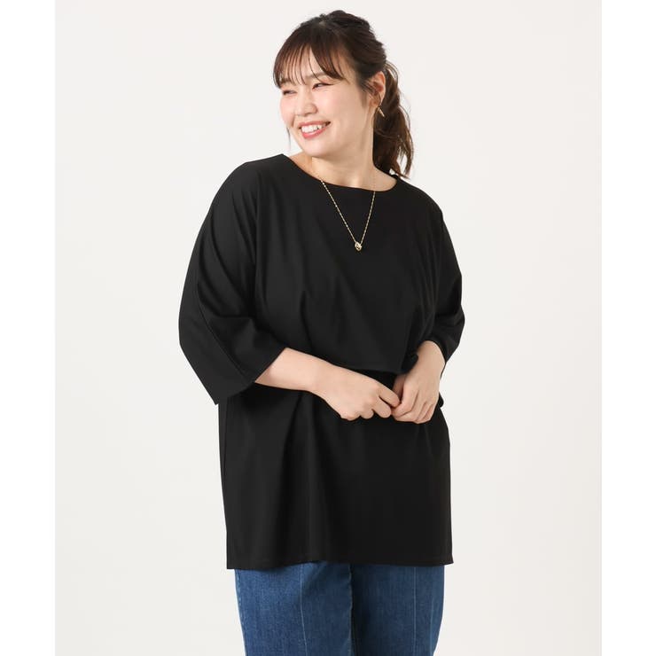ブラック(94) | 【大きいサイズ】ケープデザインカットソー | eur3