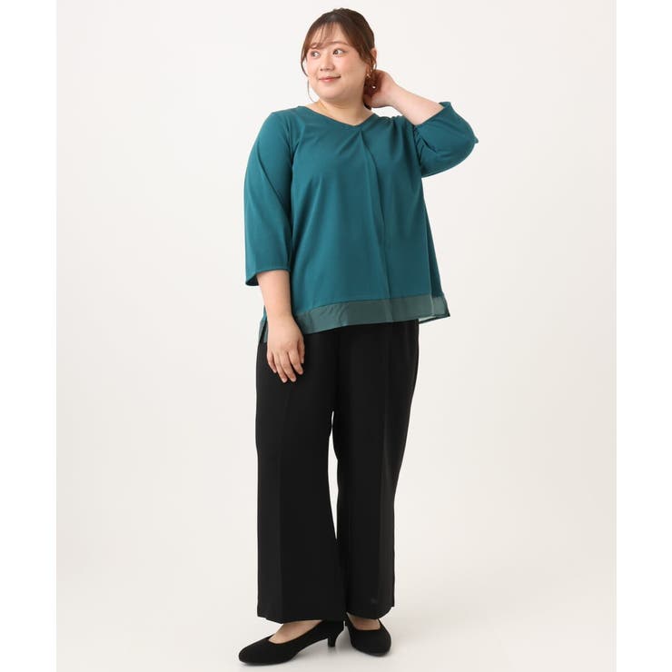 【大きいサイズ/接触冷感/UVカット】Vネック裾シア―カットソー | eur3 | 詳細画像14 