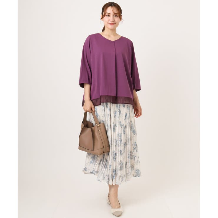 【大きいサイズ/接触冷感/UVカット】Vネック裾シア―カットソー | eur3 | 詳細画像16 