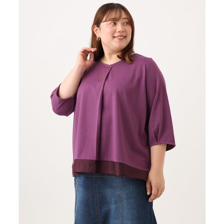【大きいサイズ/接触冷感/UVカット】Vネック裾シア―カットソー | eur3 | 詳細画像18 