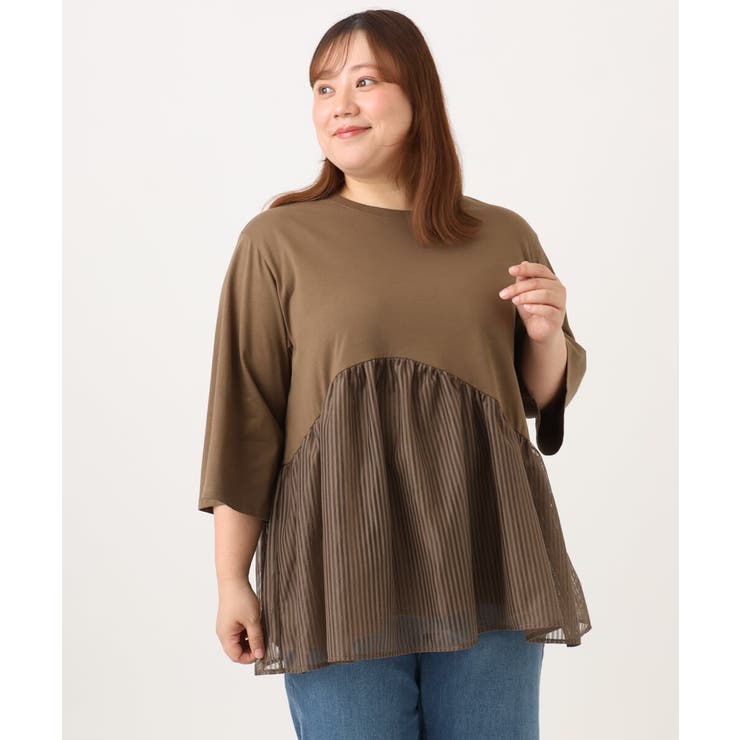 【大きいサイズ/LAVEANGE×eur3】チュール切り替えジャージートップス | eur3 | 詳細画像3 