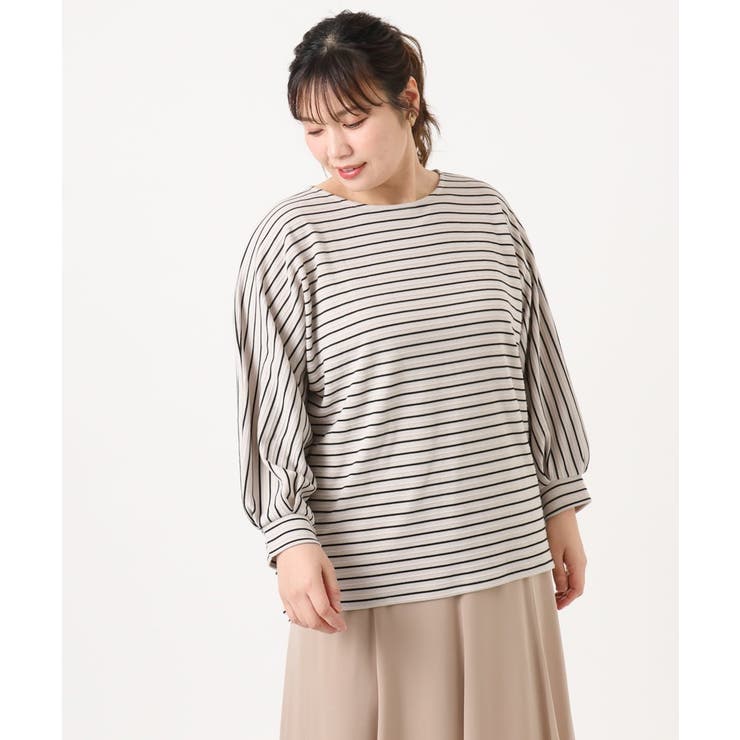 アイボリー(80) | 【大きいサイズ】リップルボーダーカットソー | eur3