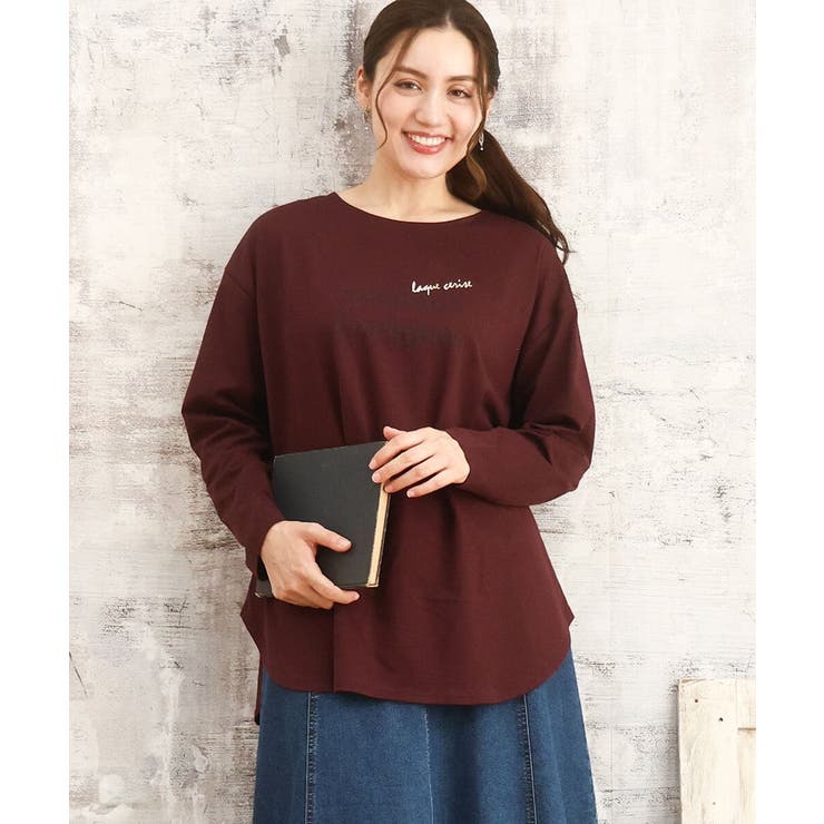 ワイン(77) | 【大きいサイズ】裾ラウンドロゴTシャツ | eur3