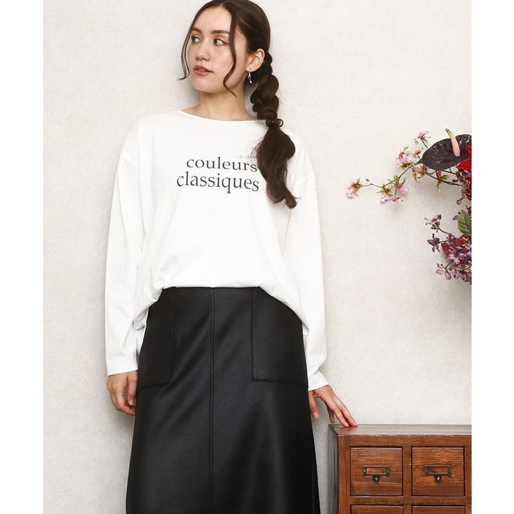 ホワイト(90) | 【大きいサイズ】裾ラウンドロゴTシャツ | eur3