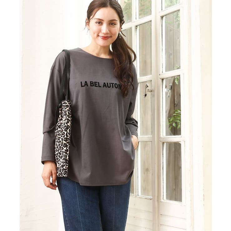 グレー(92) | 【大きいサイズ】裾ラウンドロゴTシャツ | eur3