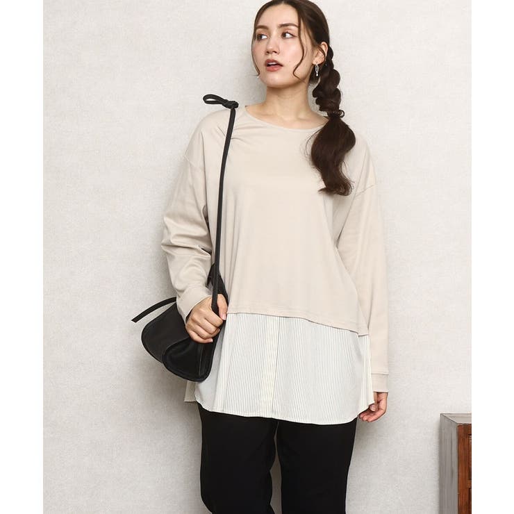 【大きいサイズ】シャツレイヤード風カットソー | eur3 | 詳細画像1 