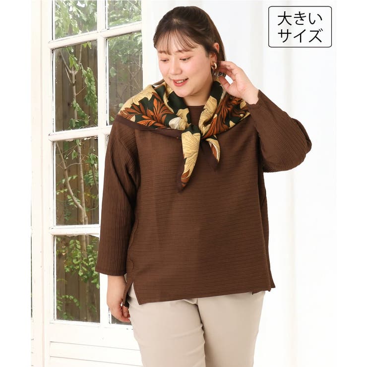 ダークブラウン | 【大きいサイズ】シャーリングリップルカットソー | eur3