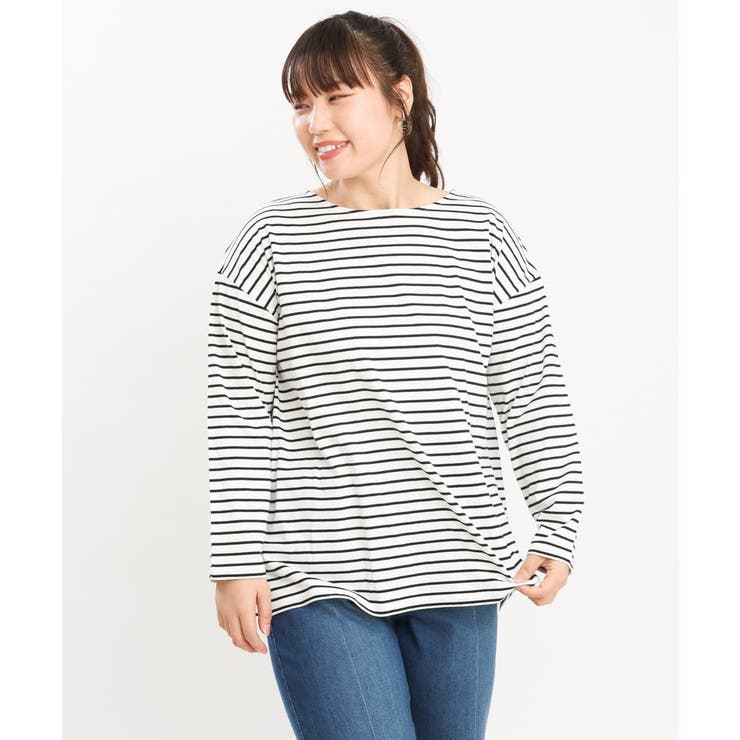 ホワイト(90) | 【大きいサイズ】ボーダーカットソー | eur3