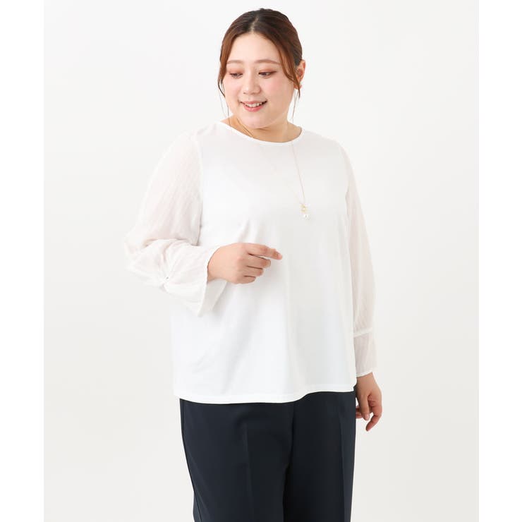 【大きいサイズ】シャドーストライプコンビトップス | eur3 | 詳細画像18 