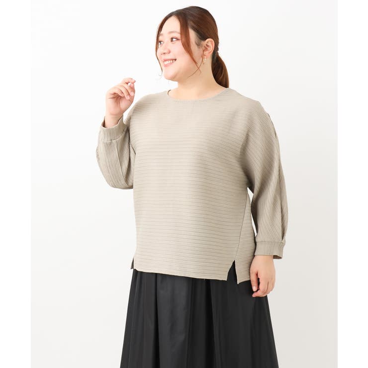 カーキ(36) | 【大きいサイズ】ポコポコジャージートップス | eur3