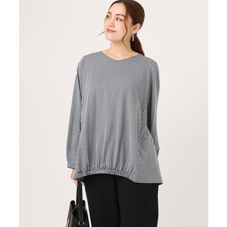 ネイビー(57) | 【大きいサイズ】シャンブレーストライプカットソー | eur3