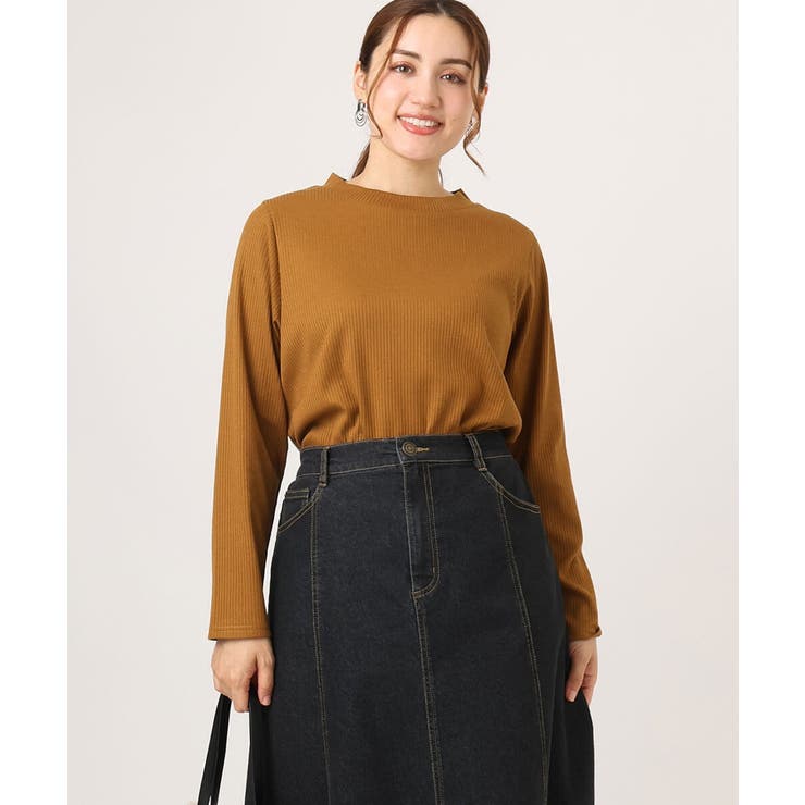 マスタード(26) | 【大きいサイズ】プチハイネックリブカットソー | eur3